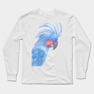 Palm cockatoo watercolor blue portrait Long Sleeve T-Shirt